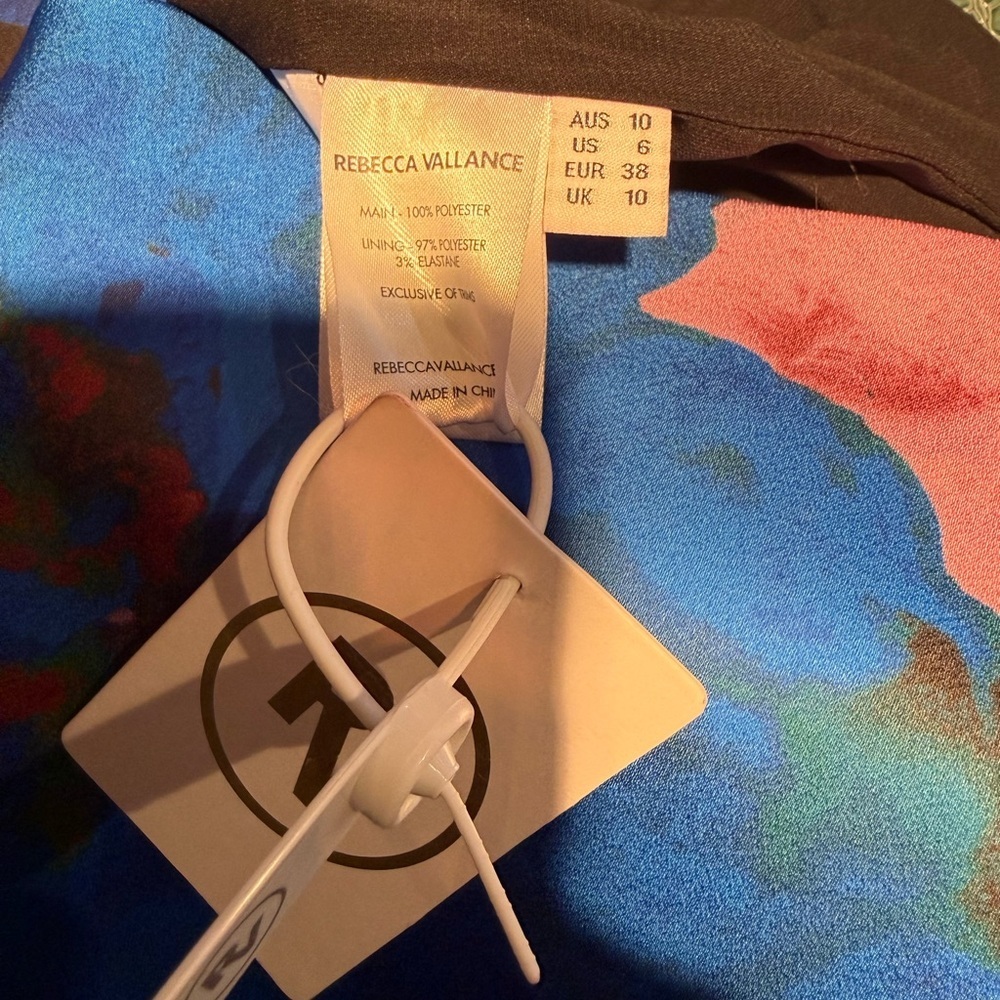 NWT Rebecca Vallance Acid Wash Floral Black A Line Mini Dress Blue Pink 6 - Picture 10 of 11